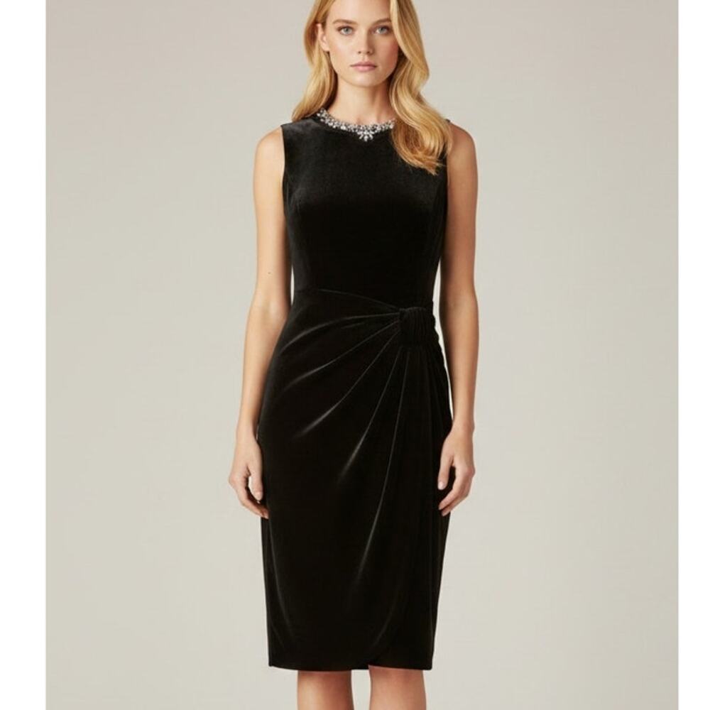 Rickie Freeman Teri Jon Black Velvet Jewel Neck Sleeveless Cocktail Dress Sz 6